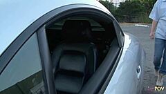 Stunning lesbian blonde licks shaved pussy and fingers small tits blonde in intense parking lot muff diving session