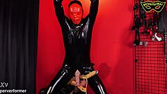 Goddess delivers brutal boot domination and painful humiliation to bound slave in training