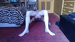 Chubby Guy With Small Uncut Cock Performing Naked Exercises!