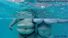 busty bbw lexxxi luxe and her fat friend with big tits play in pool underwater