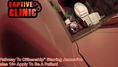 Naked teen in bondage at Florida hospital for gyno exam with doctor and bloopers behind scenes