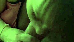 Little mama milks huge uncut cock covering her fat tits with hot cum