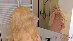 Mature blonde milf flashes underwear boldly with no concern in curvy dress