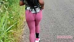 I feel so turned on watching this ebony beauty with a massive ass jogging alone in tight leggings through the forest