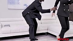 hey, this busty mature milf shows up to her black boss for some anal drilling sideways 😈🍑