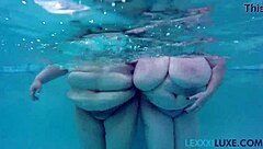 busty bbw lexxxi luxe and her fat friend with big tits play in pool underwater