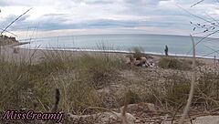 Amateur French teacher gets caught giving blowjob on nude beach to stranger, ending with public cumshot