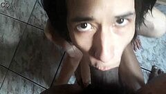 Skinny crossdresser gives deepthroat to married guy in hotel pov