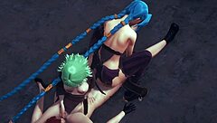 in this lol hentai scene, jinx dives into a wild threesome with blowjobs and creampie in japanese anime style game porn. hardcore action unfolds with group fun and cumshots.