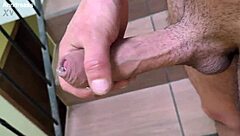 cum explosion from huge monster cock during outdoor public masturbation close up