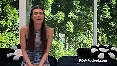 mesmerizing newbie porn lover cutie bends over for pov hammering in casting blowjob