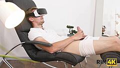 Rim4k Girl Saw Man Jerking Off to VR Porn and Gave Him Ass Licking Blowjob Facial