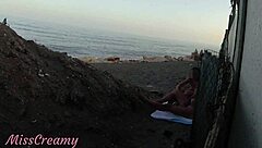 he flashes his cock at the beach in front of his not daughter and she helps him cum in public while everyone watches - real risky encounter