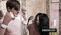 Hey, check out this busty milf pleasuring a clumsy guy and riding his dick wildly