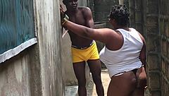 check out my chubby slut showing off huge tits and fat ass outside to lure the neighbor for bbc action!