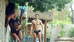 Black cutie Nia Nacci rides cock outdoor with deepthroat and facial cumshot.