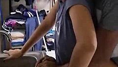 Brunette Mexican Amateur Beauty Feels Passion While Washing Dishes in Homemade Video