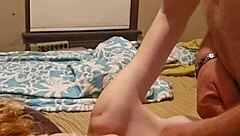 Suggestive ball licking leads to intense doggystyle pussy fucking.