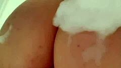 British woman enjoys a relaxing shower routine