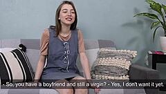 Hot Brunette Virgin Babe Nevet Experiences First Time Casting On Sofa With Interview