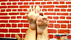 Hey, check out this Russian beauty's unexpected visit turning into a sensual footjob with natural big tits.