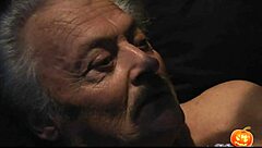 brunette teen delivers blowjob to old man in stockings before rough doggystyle fucking and bent over pounding in old and young session