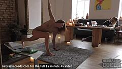 Becky Berry does naked yoga in my living room, shy and innocent with natural big tits