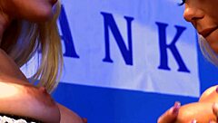 Blonde lesbians Lou Lou and Caprice Jane enjoy toys in pantyhose for gaping pleasure