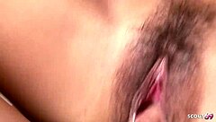 Slim asian blonde rica feels intense passion in uncensored old young mmf threesome with double creampie