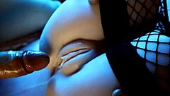 Sweet pussy in erotic black stockings contrasts with solo machine fucking for ultimate pleasure