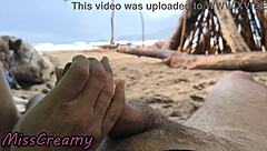 Whoa, 4K public beach handjob from Misscreamy during the storm!