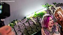 Fit blonde tattooed babes lick and fuck in passionate creampie 4some