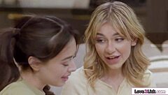 Group Licking And Riding With Busty Milf And Petite In Lesbian 3some