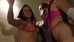 Hey, Pamela Pantera, Melissa Pitanga, and Belinha Baracho, let's get steamy in this Brazilian hot tub ass massage holiday fun