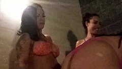 Hey, Pamela Pantera, Melissa Pitanga, and Belinha Baracho, let's get steamy in this Brazilian hot tub ass massage holiday fun