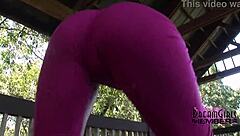 Tattooed wild girl strips completely nude in local park flashing petite body