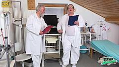 18yo Nerd Girl Keira Flow Cums Repeatedly from Two Old Doctors