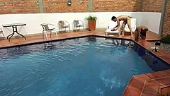 On Vacation Doing Wild Things With Young Brunette By The Pool