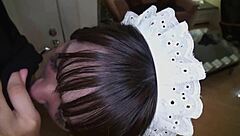 Japanese blowjob from maid cosplay girl Chisato Hara.