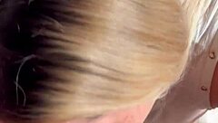 Blonde Babe Delivers Deepthroat Blowjob Until Cumshot Covers Natural Tits