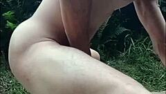 Neighbor surprises with massive cock pounding wet shaved pussy outdoors