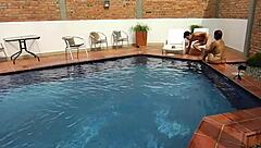 On Vacation Doing Wild Things With Young Brunette By The Pool