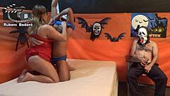 Chubby woman attends Halloween party and has sex with Mr Rola and Gauchito