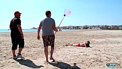 Anal fingering at the beach got this brunette so horny they fucked hard at home