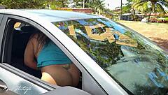 Brazilian Wife Masturbates with Dildo and Cums Hard in Public Beach Parking