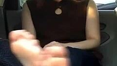 Look, this cute Japanese woman is showing her feet in a candid way!