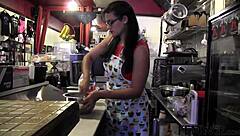 Oh Wow, Watch This Blonde Step Sis Get Seduced And Strapon Fucked In Cafe Threesome!