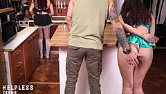 old guy punishes innocent young maid with wet pussy domination in kitchen