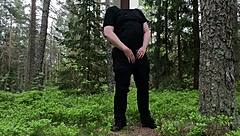 Curvy Amateur With Big Belly Plays Solo In Forest, Flashing Fat Ass And Masturbating Close-Up Outdoors.