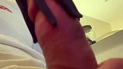 He does casual exercises to work out his big cock solo.